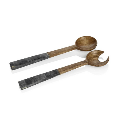 Mango Wood & Inlaid Bone Salad Servers