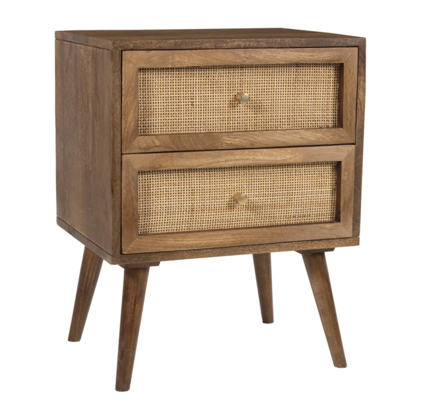 Two-Drawer Caned Nightstand