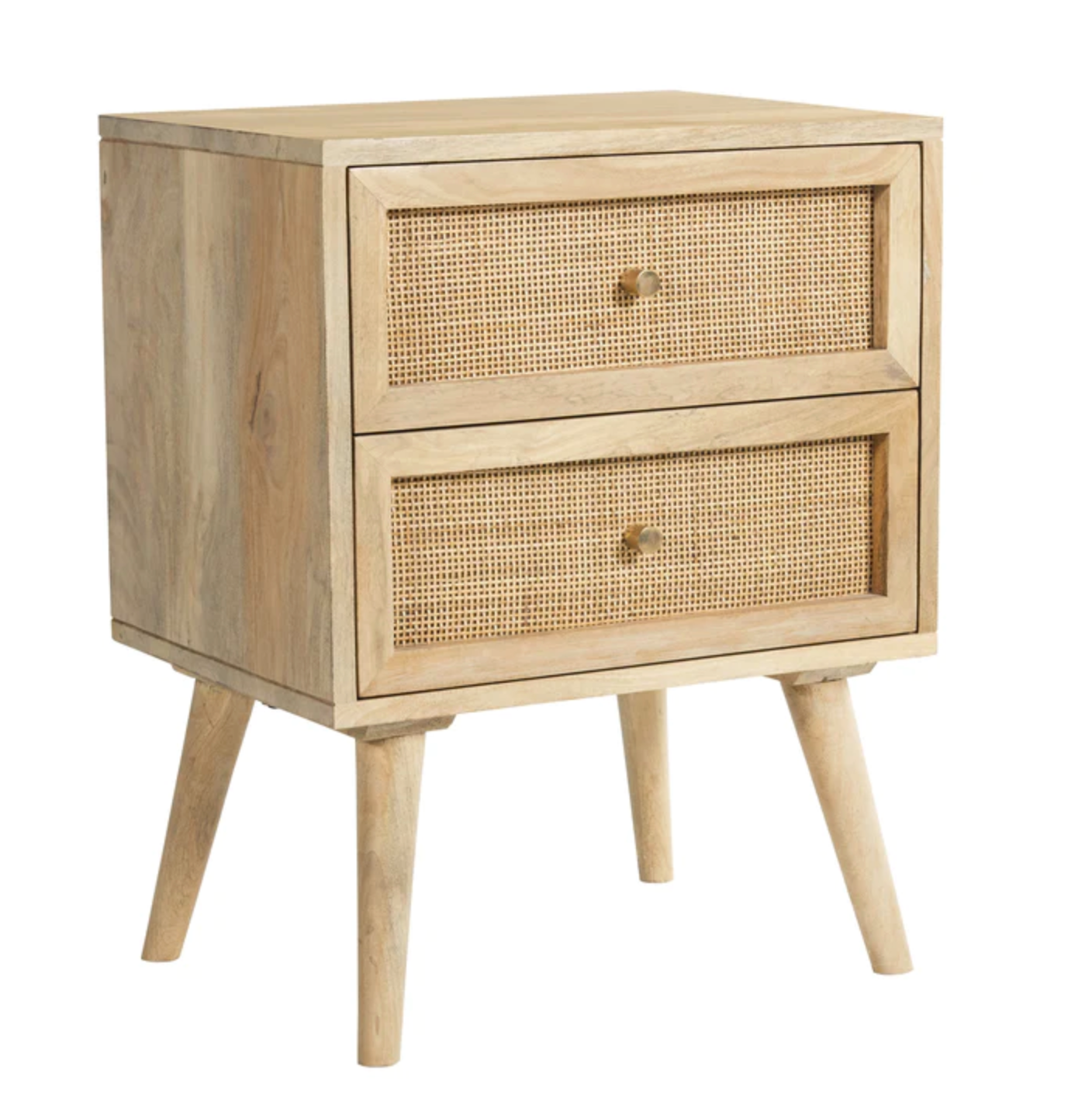 Two-Drawer Caned Nightstand