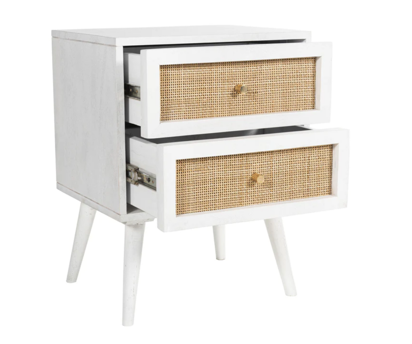 Two-Drawer Caned Nightstand