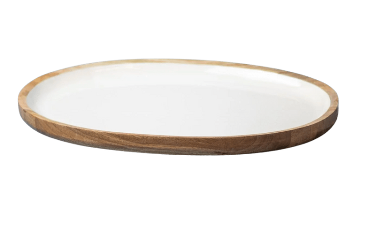 Mango Wood & White Enamel Oval Platter