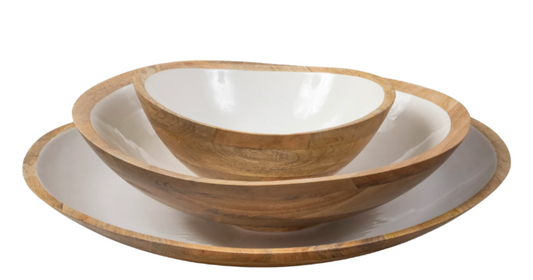 Mango Wood & Enamel Serving Bowls