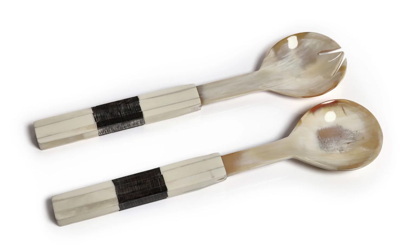 Horn & Etched Bone Salad Servers