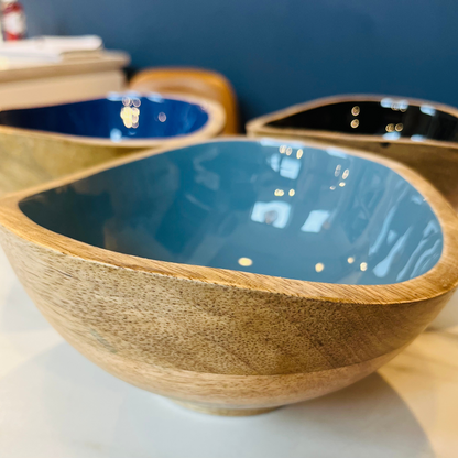 Indy Home Mango Wood & Enamel Curve Bowl