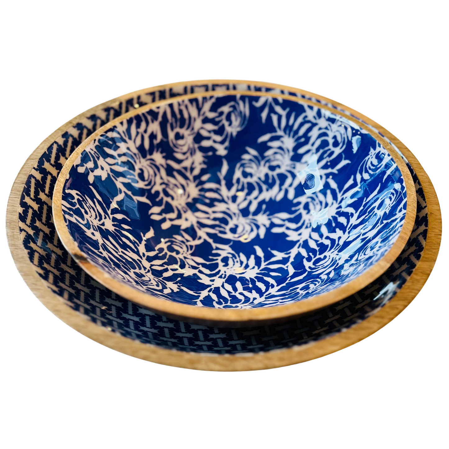 Indy Home Mango Wood & Patterned Enamel Bowl