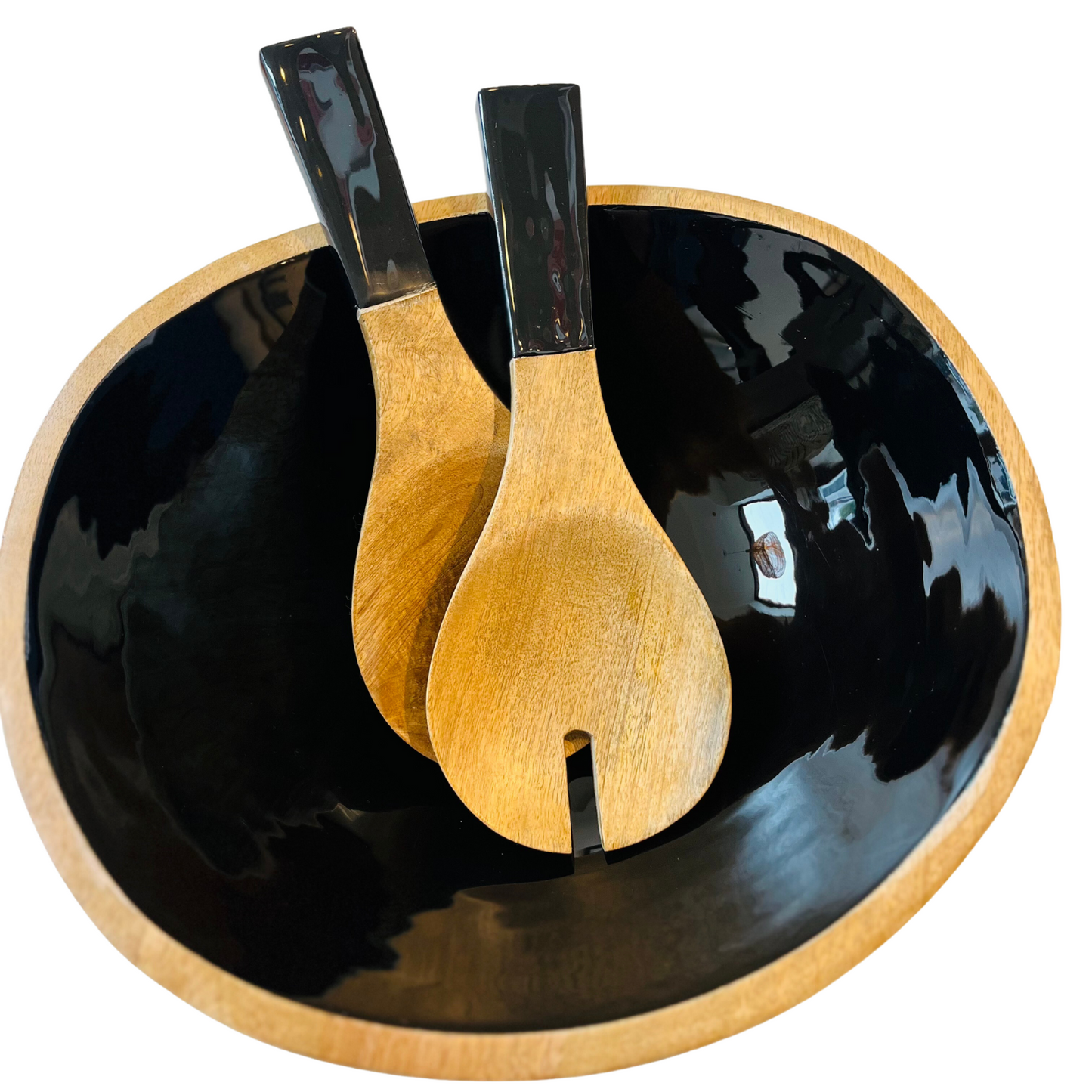 Indy Home Mango Wood & Enamel Curve Bowl