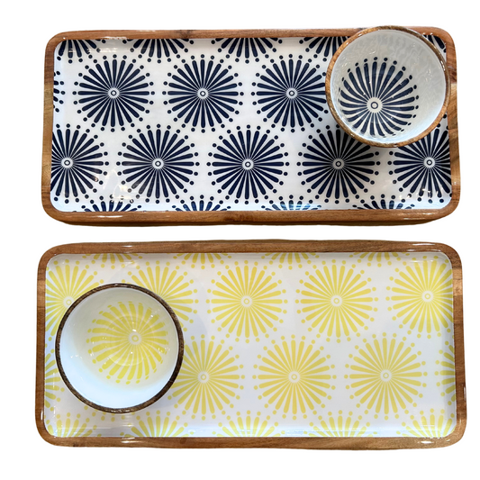 Indy Home Acacia & Enamel Bowl/Tray Set