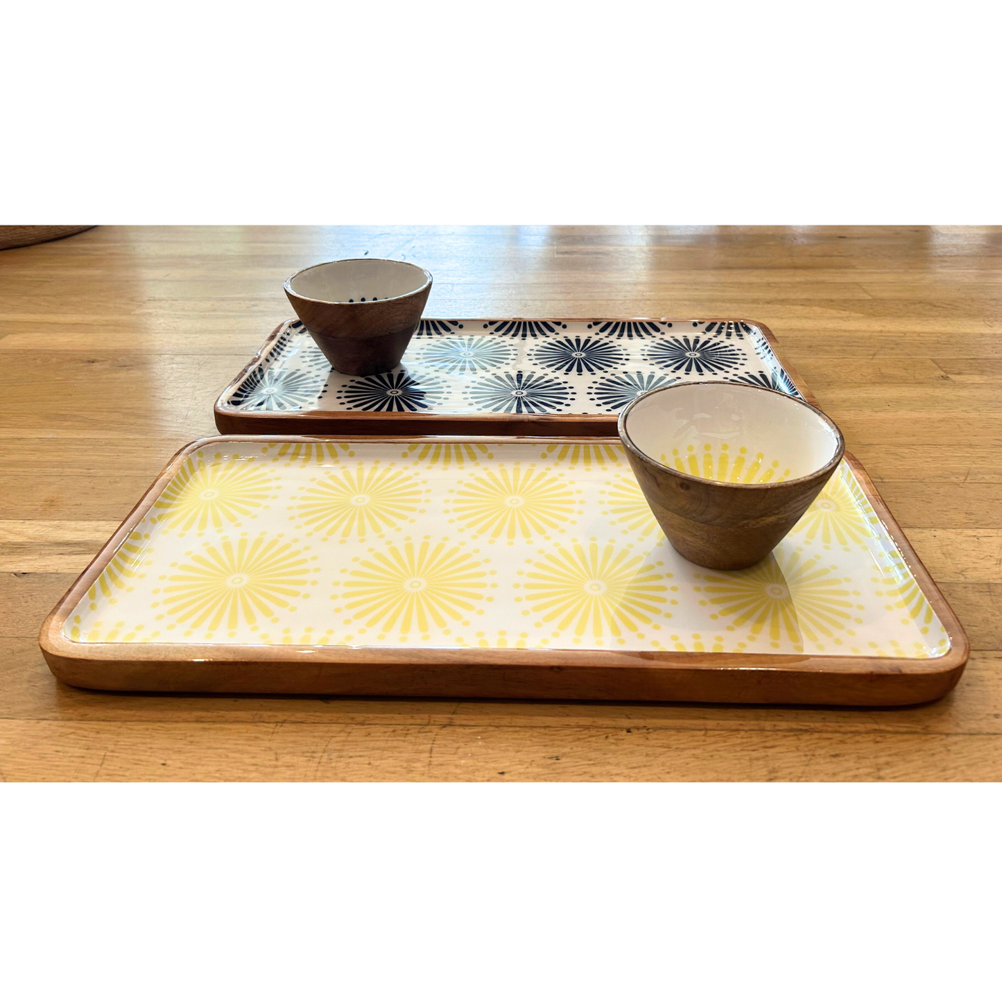 Indy Home Acacia & Enamel Bowl/Tray Set