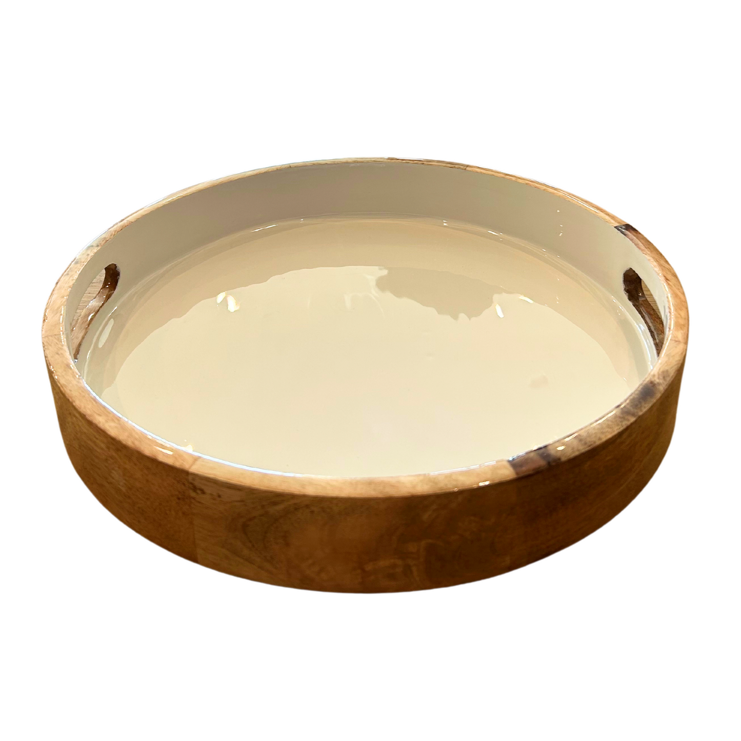 Indy Home Mango Wood & Enamel Round Tray