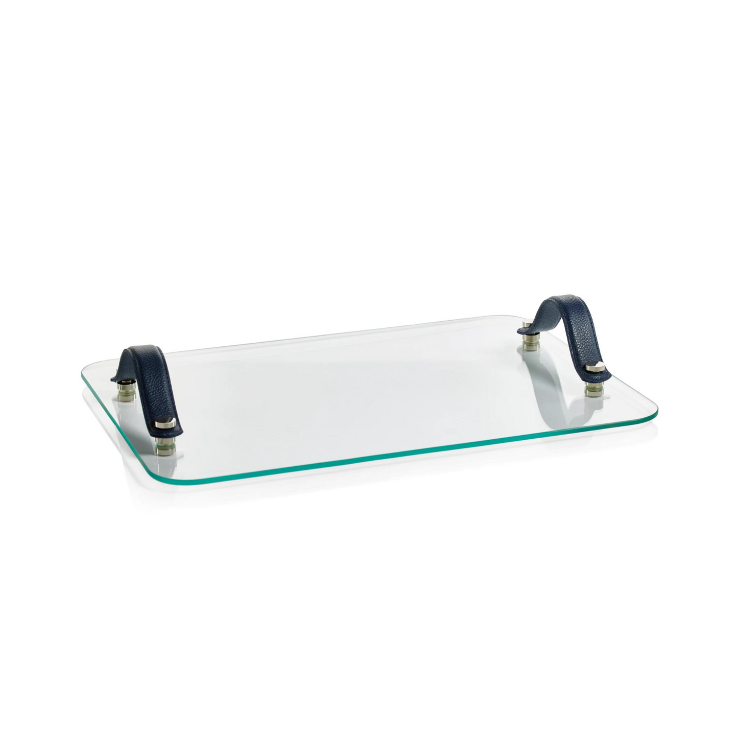 Glass Tray with Leather Handles