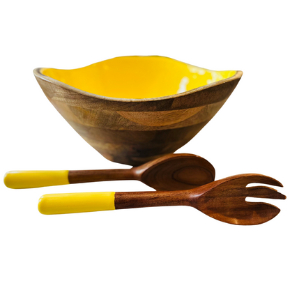 Indy Home Bright Mango Wood Bowl & Server Set