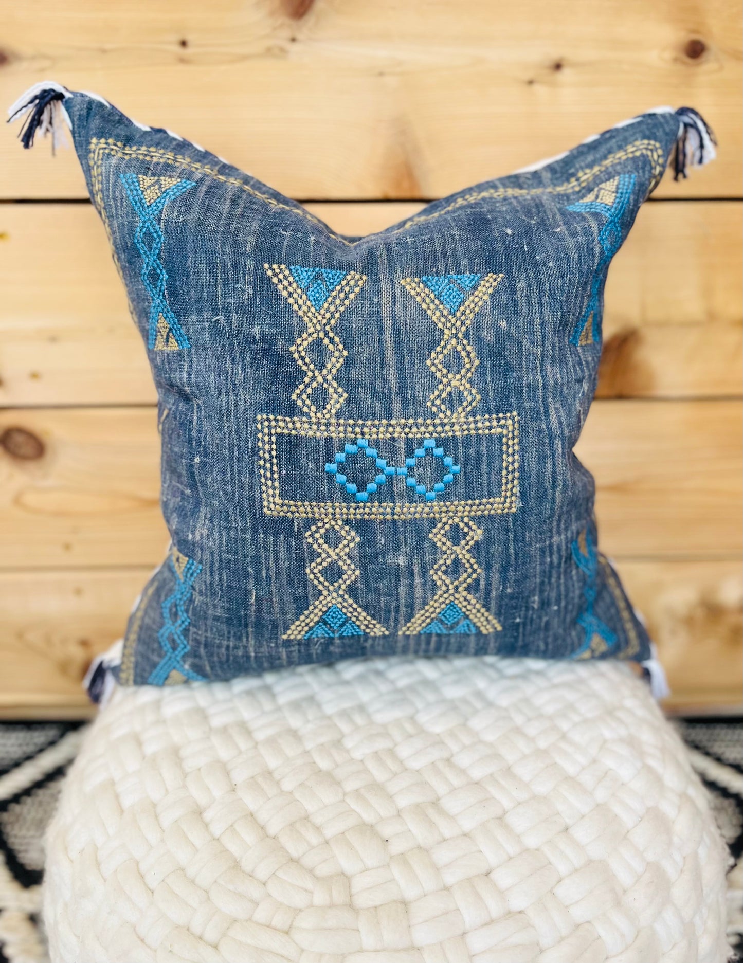 Blue Embroidered Pillow