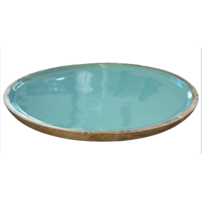 Indy Home Round Mango Wood & Enamel Platter